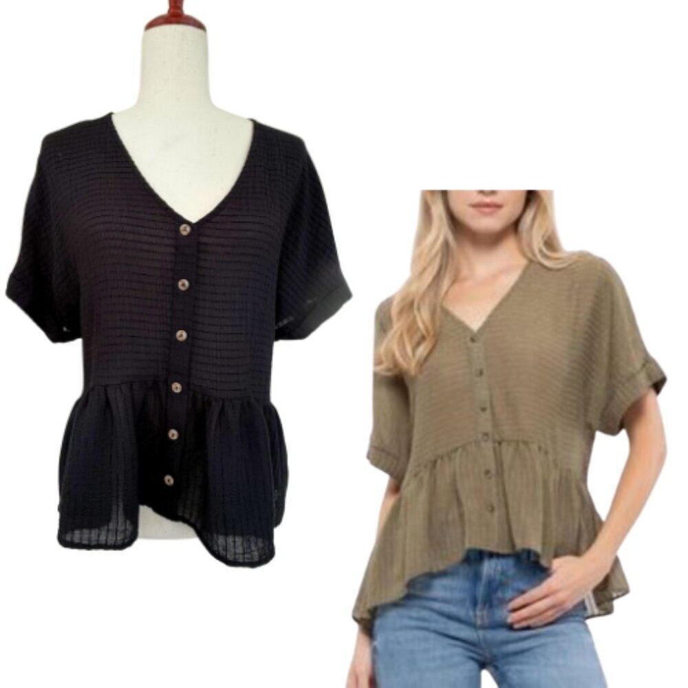 BLU PEPPER Black Lightweight Peplum Top Size L